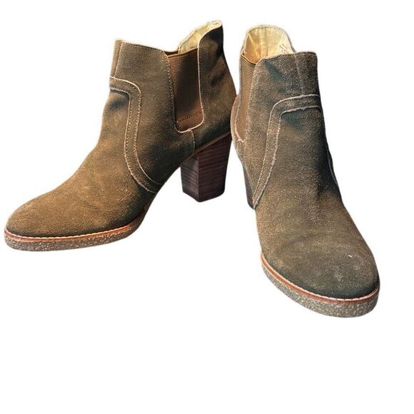 GAP Women's olive green Slip On Leather Chelsea Heel Wedge Booties Size 9 - Picture 7 of 9